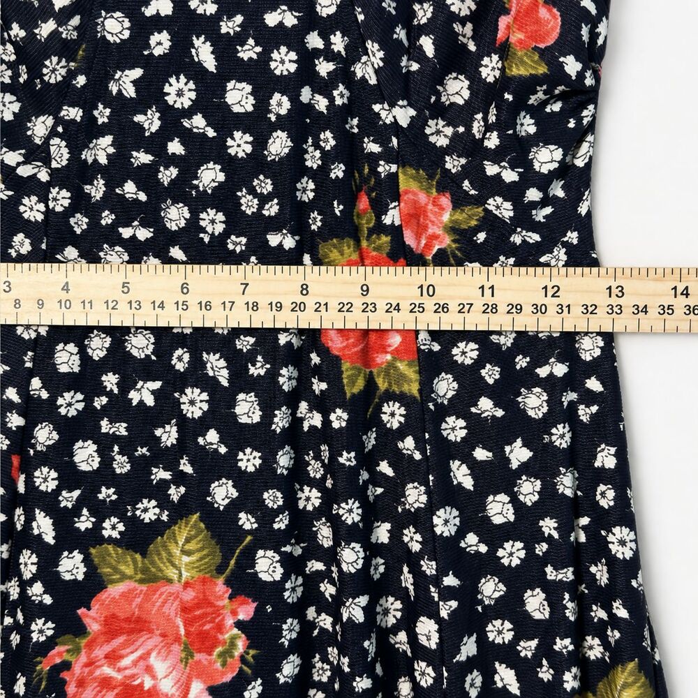 Vintage Handmade Navy Floral Dress Long Sleeve High Neck Cottagecore Midi Maxi - Picture 8 of 10
